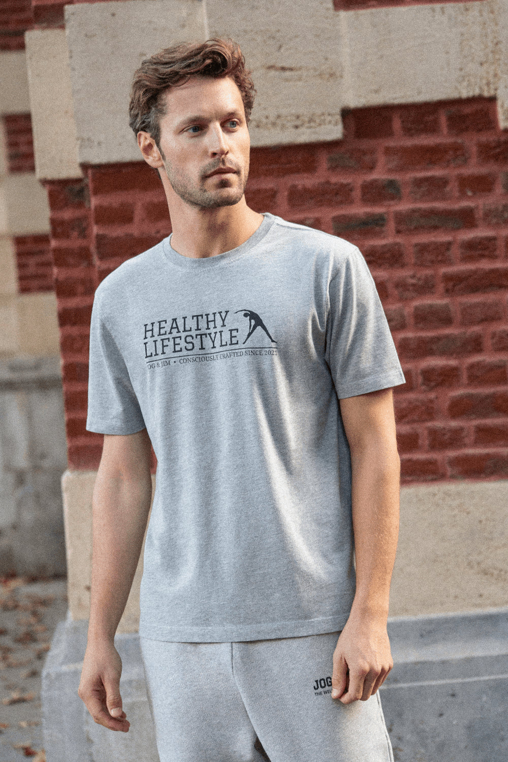 JOG & JIM- T-SHIRT HEALTHY LIFESTYLE GRIS CHINÉ- T-shirt